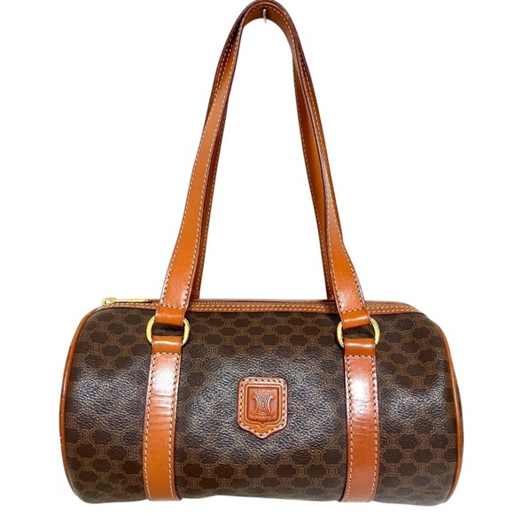 CELINE Handbags - CELINE Old M94 Macadam Pattern Mini Boston Bag Handbag Drum Brown Women's